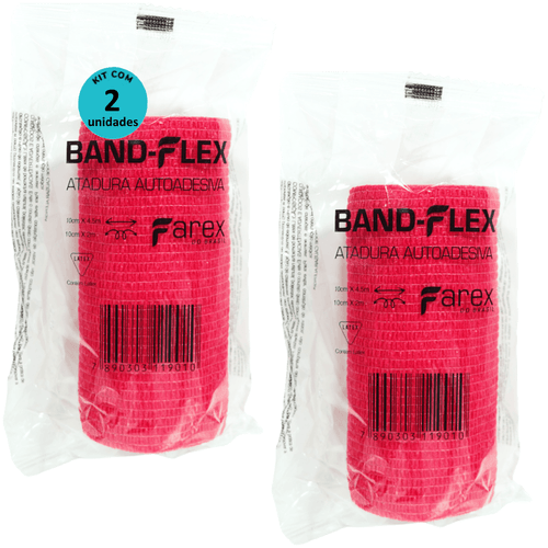 Atadura 10cm Vermelha Band-Flex Autoadesiva Para Animais Farex Kit Com 2